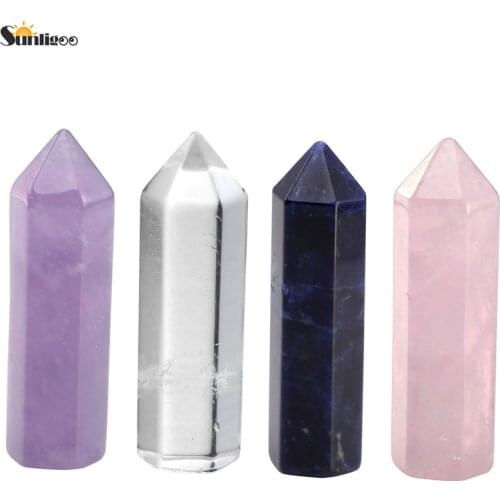 Sunligoo Self Standing 6 Facet Natural Polished Mini Tumbled Single Point Amethyst/Rose Quartz/Clear Quart Point Wand Decoration