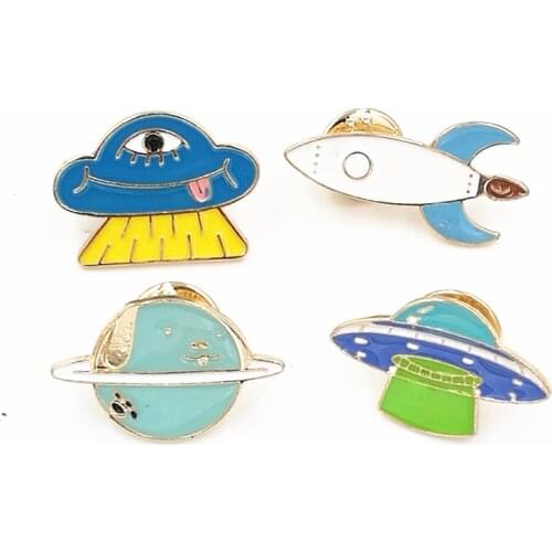 Timlee X180 Cartoon Cute Blue Planet UFO Roket Metal Brooch Pins Button Pins Jeans Bag Decoration Brooches Gift Wholesale
