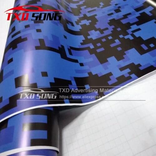 Premium Blue black Digital Camo Vinyl Film Air Bubble Free Motorcycle Car Adhesive Sticker Pixel Camouflage Vinyl Wrap Foil