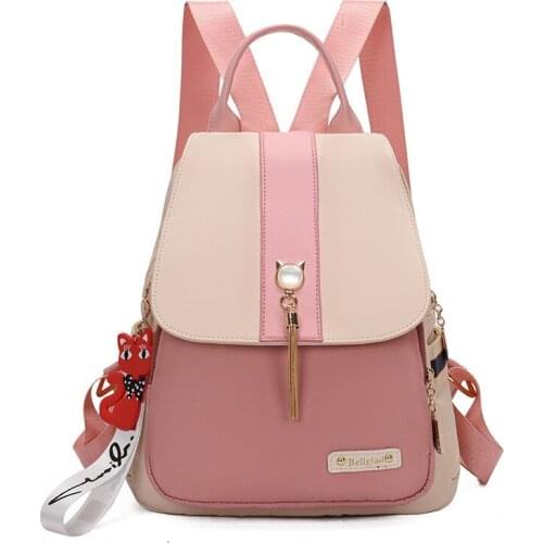 Waterproof Oxford Cloth Women Backpack Fashion Tassel Backpack for Girls School Bags Travel Bags Daypack Stitching Shoulder Bag