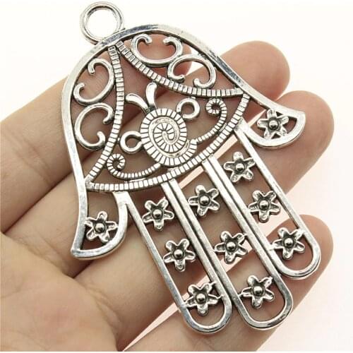 WYSIWYG 1pcs 85x62mm Hamsa Hand Charm With Flowers Big Flowers Hand Charms Large Hollow Flowers Lufthansa Hamsa Hand Charms