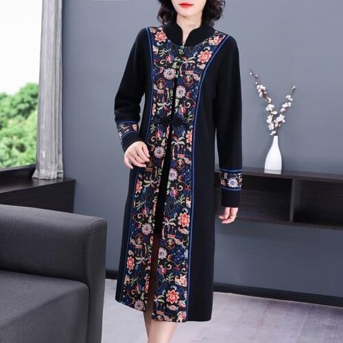 WomenS Clothing 2021 Autumn Dress Women Warm Winter Dress Chinese Style Long Dress For Women Long Sleeve Vintage Robe 11571