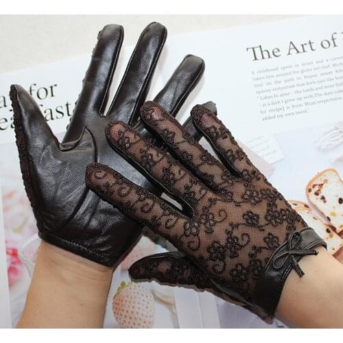 Ladies Genuine Leather Touch Screen Gloves Fashion Black Lace Without Lining High Quality Sheepskin Spring And Autumn Gloves