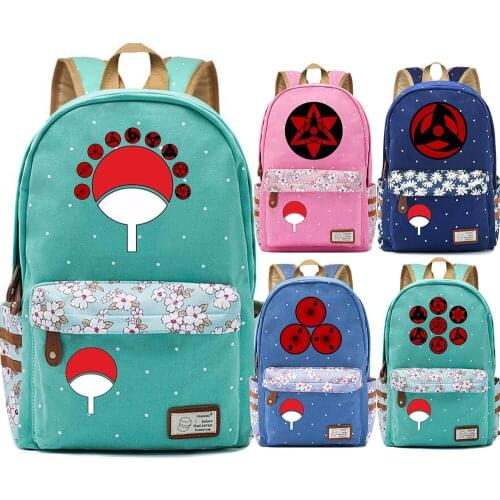Anime Kakashi Sasuke Uchiha Sharingan Flower Dot Boy Girl School Bag Women Bagpack Teenagers Schoolbags Canvas Femme Backpack