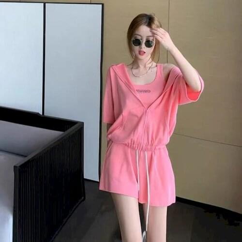 Womens Suit Leisure Sports Suit Cardigan Hoodies High Waist Vest Wide Leg Pants Fashion Running Three-piece Sets 2021 Summer New