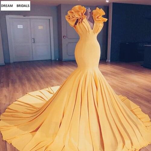 Cap Sleeve Sexy V-Neck Mermaid Evening Dresses Long Abendkleider 2019 Rucked Court Train Robe De Soiree Women Prom Dresses