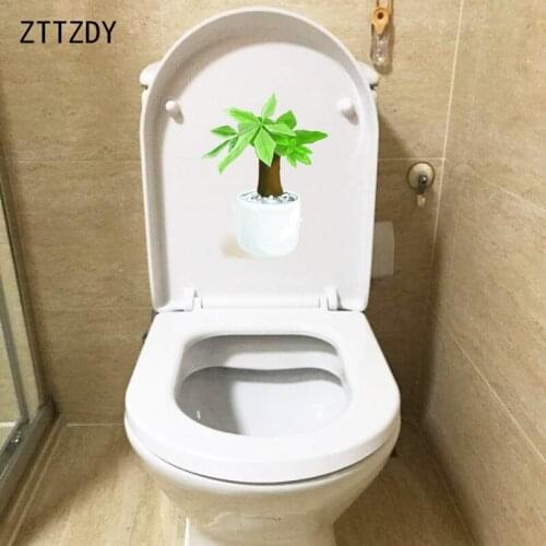 ZTTZDY 17.3*22.5CM Green Potted Tree Cartoon WC Decoration Toilet Seat Stickers Home Wall Decal T2-0710