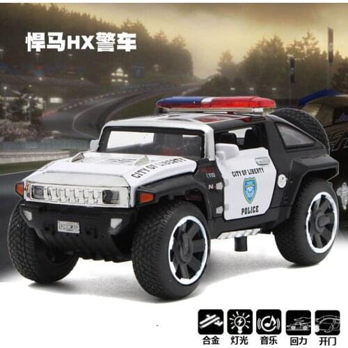 1:32 high simulation Hummer HX police car concept car model alloy pull back sound and light childrens toy car