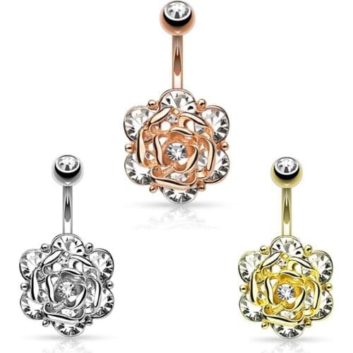 1PC Fashion Belly Button Rings Crystal Piercing Rose Flower Navel Piercing Body Jewelry Piercing Earring Valentines Day Gift