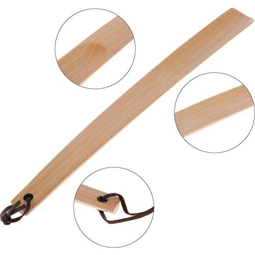 1PCS New Unisex Flexible Long Handle Shoe Horns Wood Horn Spoon Shape Shoehorn