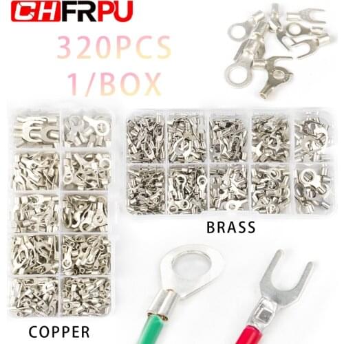 320 pcs/1 box SNB/RNB non-insulated ring fork U-shaped brass copper terminal sorting kit wire connector crimping spade terminal