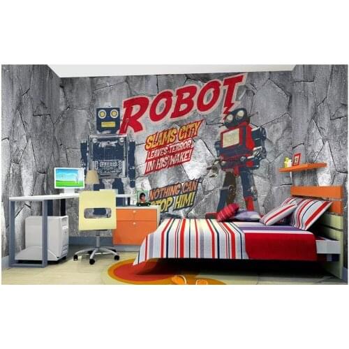 Custom photo 3d wallpaper for Kids' Room Vintage hand drawn comic robot background wall 3d wall murals wallpaper for walls 3 d