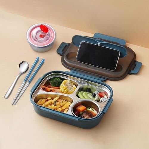 4 Compartments 304 Stainless Steel Office School Food Storage Bento Lunch Box eco-friendly leakproof microwavable