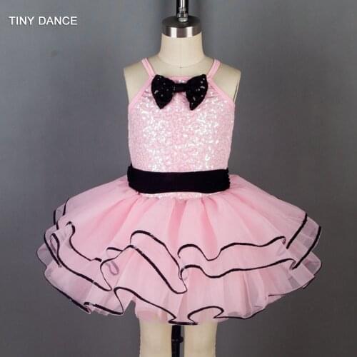 Free Shipping pink ballet dance tutu sequin bodice with pink tulle tutu for kids dancing dress stage show costume 19008