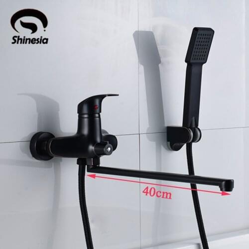 Oil Rubbed Bronze Bathtub Faucet Solid Brass Long Spout Mixer Tap with Hand Sprayer Wall Mounted