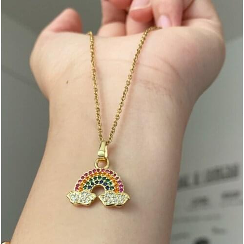 Simple Micro Pave CZ Rainbow Cloud Pendant Necklace Elegant Gold Color Shiny Color Zircon Stainless Steel Chain Charm Necklaces