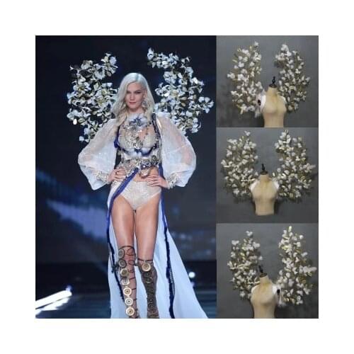 Costumed Gold leaves feather angel wings for Fashion show Displays wedding shooting props Cosplay game costume adult angel wing