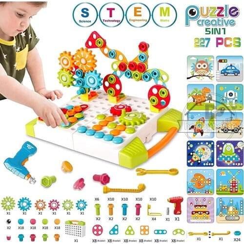 DIY Drilling Screw Creative Puzzle Building Bricks 3D City Technical Electric Gear Set Assembly Educational Toys For Children