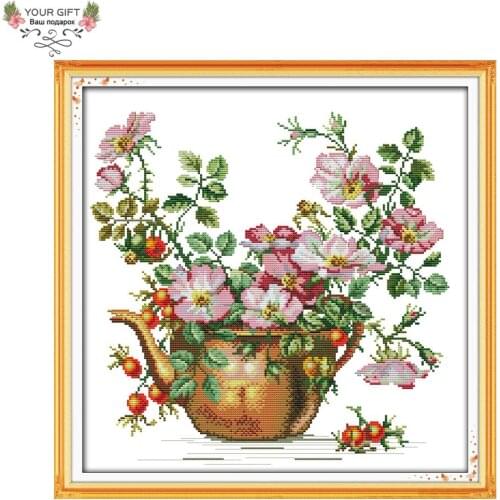 Joy Sunday H488 Free Shipping 14CT 11CT Stamped and Counted Home Decoration The Pottery Vase Flowers Embroidery Cross Stitch