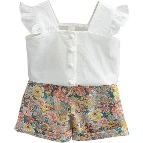 Infant Baby Girls Summer Outfits Clothes Sets 2pcs White T-shirt Top+Pint Floral Shorts Outfit
