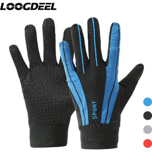 LOOGDEEL Cycling Gloves Full Finger Mesh Ice Silk Stitching Gloves Breathable Sweat Anti-slip Motorcycyle Bike Bicycling Gloves