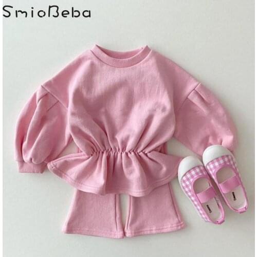 Baby Candy Color Sweater Top Shirts Two Piece Set Flared Pants Suit KOrean Style Leisure Children Purple Roupa Infantil Menina