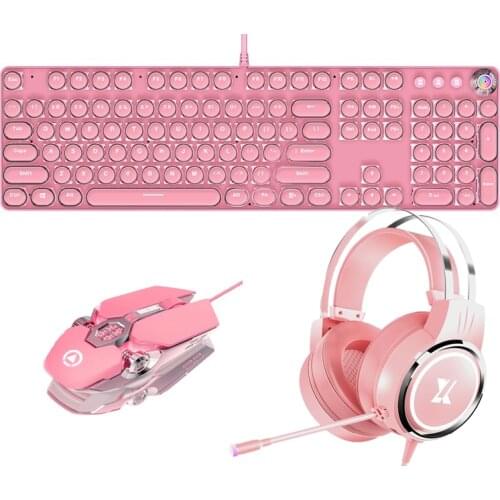 Punk Mechanical Keyboard with Green Switch 104 Keys USB Wired Keyboard 3200DPI Max Mice Noise Reduction Earphone