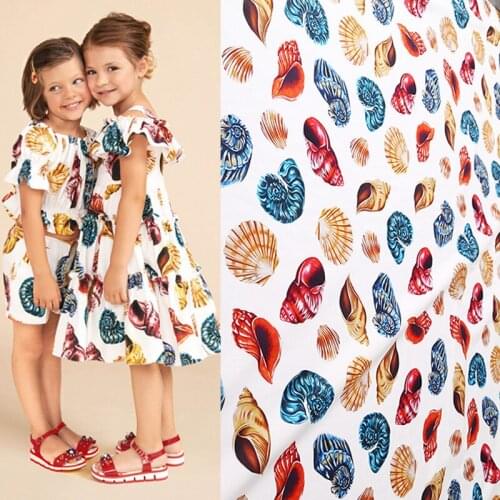 145cm Width Fashion Seabed Shells Printed Cotton Fabric For Woman Children Summer Dress Blouse Pants DIY Cloth Sewing