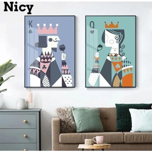 Game Art Poker King Queen Poster Couple Love Cheers Canvas Painting Prints Abstract Wall Art Decoration For Bedroom Chess Room