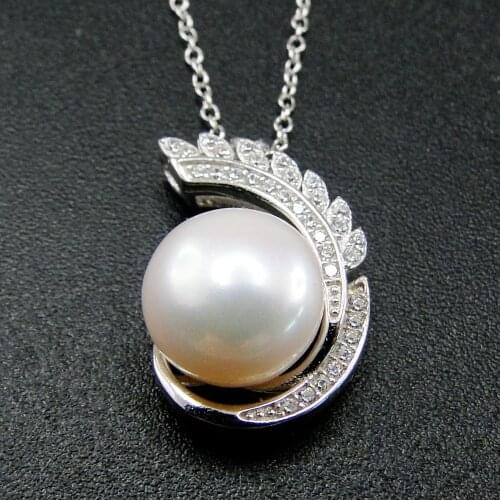 100% Real 925 Sterling Silver Freshwater Pearl Sea Shell Womens Pendant Necklace For Gift