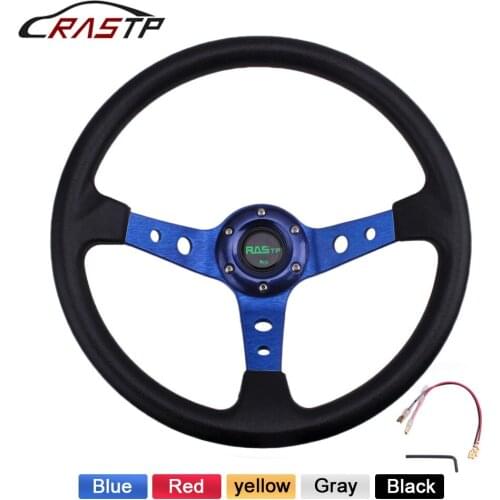 RASTP-14inch 350mm Racing PU Steering Wheel Aluminum Alloy Deep Corn Dish Sport Drifting Steering Wheels Universal RS-STW020-TP