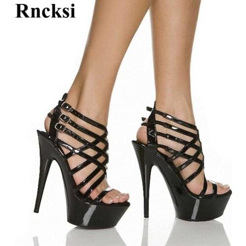 Rncksi Women Sexy Cut Out Shoes 15cm High Heel Pole Dance Platforms Star Model Sandals Night Club Party Wedding Dress Sandals