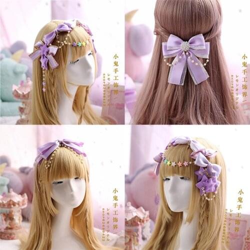Pink purple Japanese headdress hairpin handmade bow hairpin cute soft sister bow hair accessories headdress LOLITA hand made