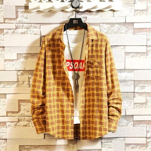 Retro Mens Plaid Shirts Long Sleeve Streetwear Shirts White Red Black Plaid Long Sleeve Shirt Male Oversized Top Shirt Plus Size