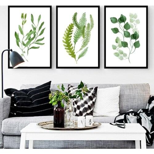 Nordic Green Leaves Deer Canvas Art Painting Wall Picture Creative Canvas Art Print Poster Decor Living Room Decoration No Frame