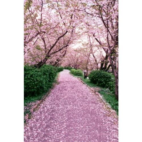Spring Pink Cherry Blossom Tree Grass background polyester or Vinyl cloth High quality Computer print wall backdrops