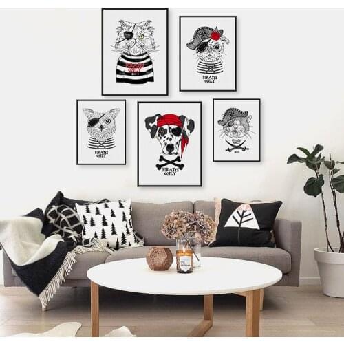 Vintage Retro Pirate Animal Cat Dog Pet A4 Art Prints Poster Hippie Wall Pictures Canvas Painting No Framed Kids Room Home Decor