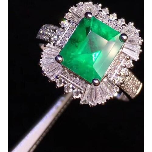 Fine Jewelry Real 18K Yellow Gold 1.52ct Colombia Emerald Ring Natural Diamond for Men and Women Party