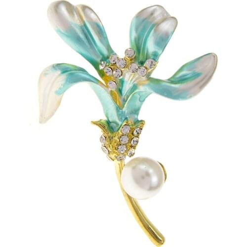 CINDY XIANG Enamel Lily Flower Brooches For Women 2-colors Beauty Rhinestone And Pearl Flowers Wedding Office Brooch Pins Gifts