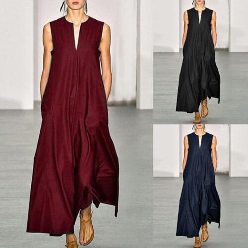 Big Size Women Dresses Vintage Daily Dresses V Neck Sleeveless Bohemian Summer Dress