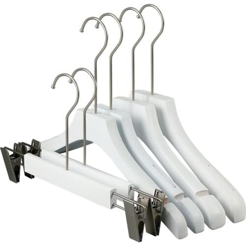 10 pcs/lot Garment Shop Non-slip White Wooden Coat Hanger Seamless Trouser Drying Household Pant Rack Solid Wood Clothes Hangers