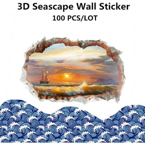 100PCS wholesale seascape 3D Wall Sticker Family Home Decor Livingroom Bedroom TV Wall Sticker Mural Wallpaper Door Stickers