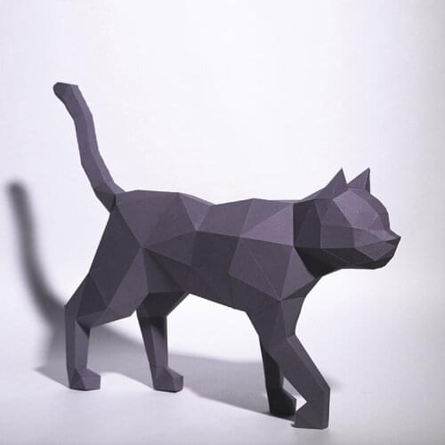 3D Elegant Walking Cat Handmade Origami Animal Paper Model DIY Creative Craft Puzzles Educational Kids Toy Desk Decoration