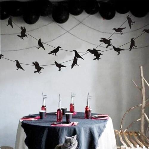 4M Black Crow Paper Banner Halloween Decoration Realistic Crow Raven Pattern Garland Hanging props Halloween Party Home Decor