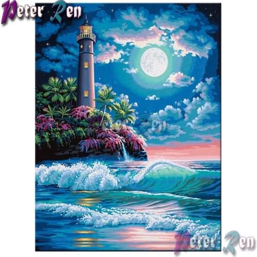 5d Ocean lighthouse moon Diamond painting Diy Square/round Rhinestones cross stitch embroidery picture Modern home decoration