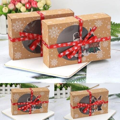 6Pcs Christmas Cookie Gift Boxes with Window Fashion Doughnut Cupcake Candy Party Favor Kraft Paper Boxes with Ribbons
