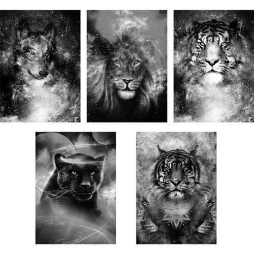 Fantasy Animal Diamond Painting Black White Tiger Wolf Panther Diamond Embroidery Living Room Rhinestone Mosaic Decor Art