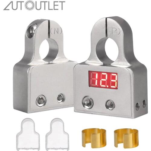 AUTOUTLET Car Battery Terminal Connectors with Voltmeter 0/4/8/10 Gauge AWG Positive Negative Battery Post with Clamp and Shims