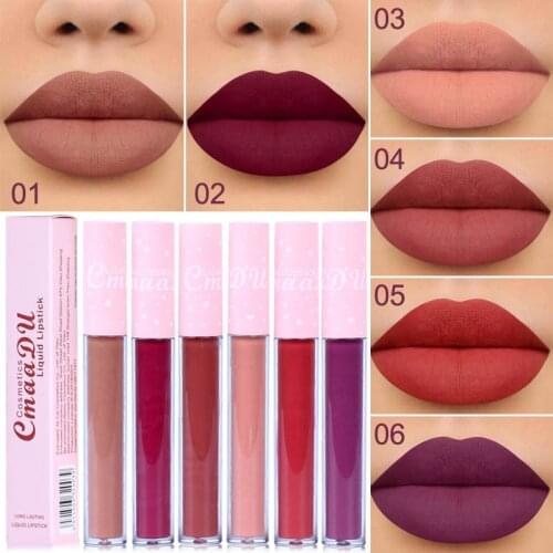 Cmaadu velvet matte lip gloss pink tube waterproof long lasting 6 colors batom matte nude lipstick liquid lip tint HF077