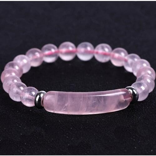 8mm Natural Stone Strand Beads Bracelet Reiki Healing Pink Quartz Aventurine Agates Rose Crystal Rectangle Bar Charms Bracelets